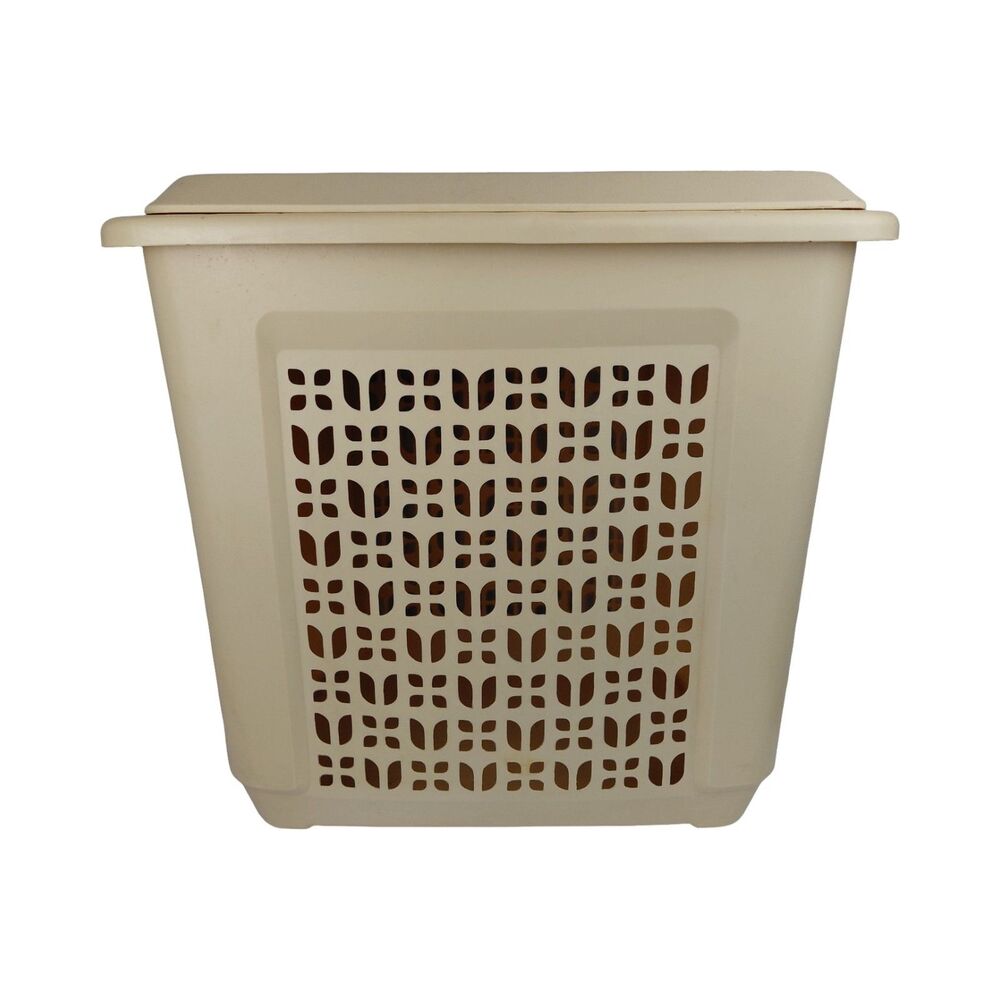 Rubbermaid Laundry Hamper Almond Tulip Pattern 2987 Clothes Basket Vtg 1980's
